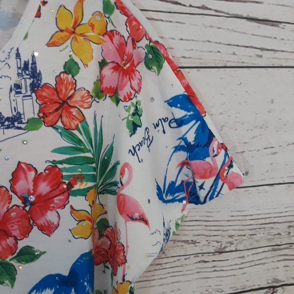 CD Petites Palm Beach Tropical Bedazzled Top - Picture 4 of 7